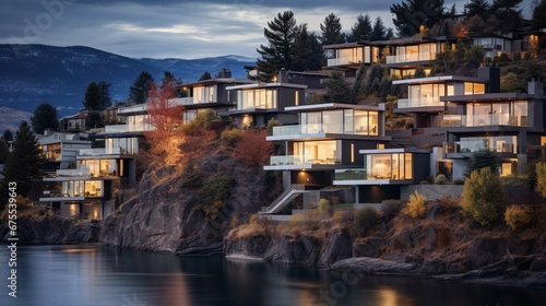 In British Columbia, Canada, there are contemporary residential buildings in the neighborhood. create using a generative ai tool 