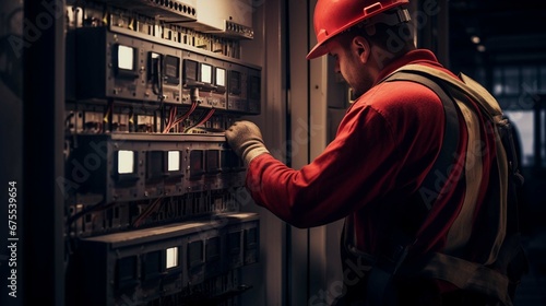 industrial worker inspecting an electrical panel. create using a generative ai tool 