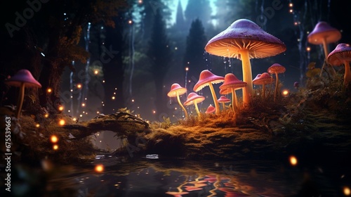 Mushroom Wallpaper ,Fantasy Wallpaper, 4K, Mushroom Light, Fantasy Mushroom, Jungle, Forest Mushroom, Jungle. create using a generative ai tool 