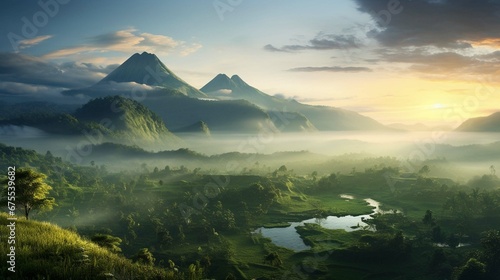 indonesian natural mountains in the morning. create using a generative ai tool 