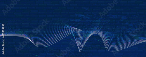 Blue background with dynamic lines. Abstract background with brick texture and waves.