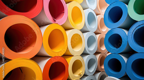 Huge colored paper rolls for industry as background texture