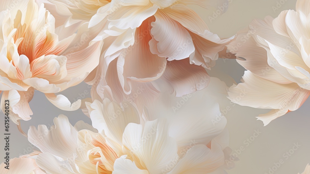  a close up of a bunch of flowers on a white and beige background with a gray back ground and a light gray back ground.  generative ai