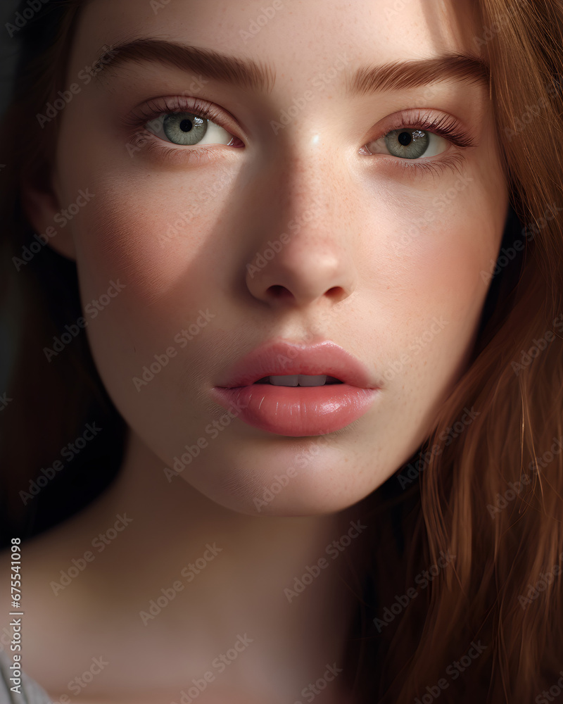 Close up portrait of an attractive young natural brown-haired woman with fresh natural makeup look. Permanent makeup. Lips and Eyebrows. Cosmetics, skincare, beauty products concept Close up portrait of an attractive young natural brown-haired woman with fresh natural makeup look. Permanent makeup. Lips and Eyebrows. Cosmetics, skincare, beauty products concept