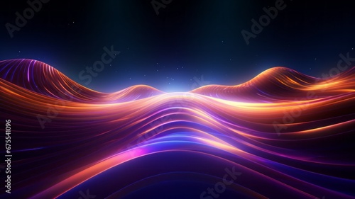 background, with colorful abstract wave forms background, an empty bright scene, neon lights, wet ground, spotlights © Bird Visual