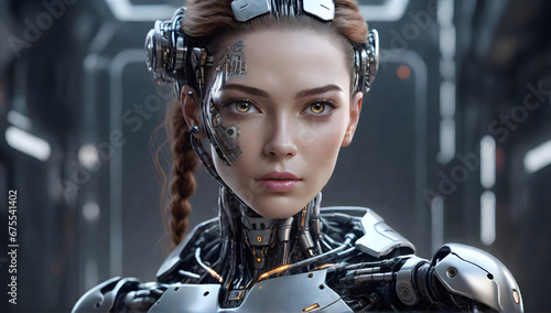 3D Style of female cyborg concept with silver body
