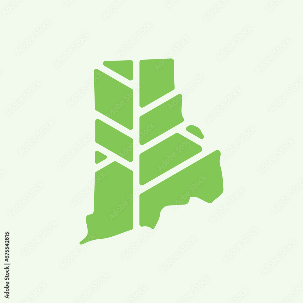 Rhode Island map plant leaf logo. Creative eco and nature organic logo design template. Rhode Island map plant leaf logo. Creative eco and nature organic logo design template.