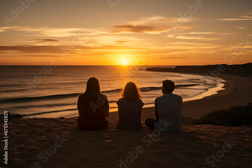 Friends watching a beautiful sunset together, signifying appreciation and shared experiences, creativity with copy space