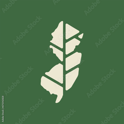 New Jersey map plant leaf logo. Creative eco and nature organic logo design template.