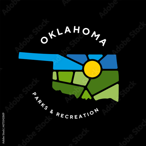 Creative nature logo for Oklahoma, USA. Badge for parks and recreation. Sun vintage logo vector concept, icon, element, and template for company