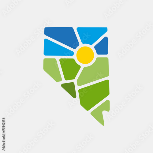 Creative nature logo for Nevada, USA. Badge for parks and recreation. Sun vintage logo vector concept, icon, element, and template for company
