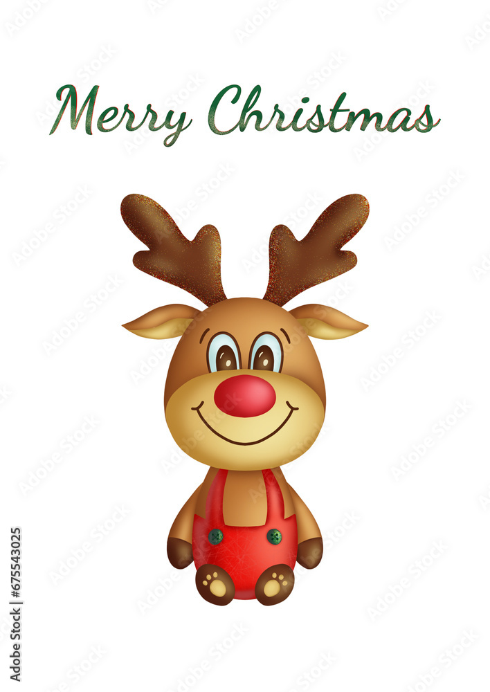 Christmas card with cute deer on a white background. Christmas card with cute deer on a white background.
