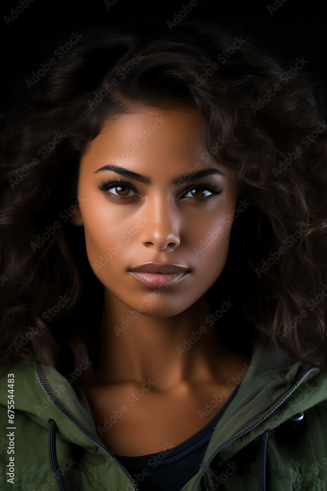 Fototapeta premium Retrato de una mujer de raza negra con pelo moreno y corto