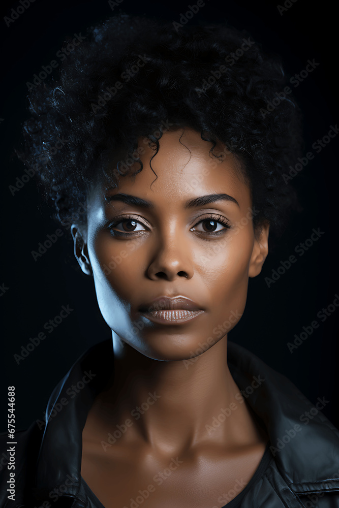 Retrato de una mujer de raza negra con pelo moreno y corto Retrato de una mujer de raza negra con pelo moreno y corto