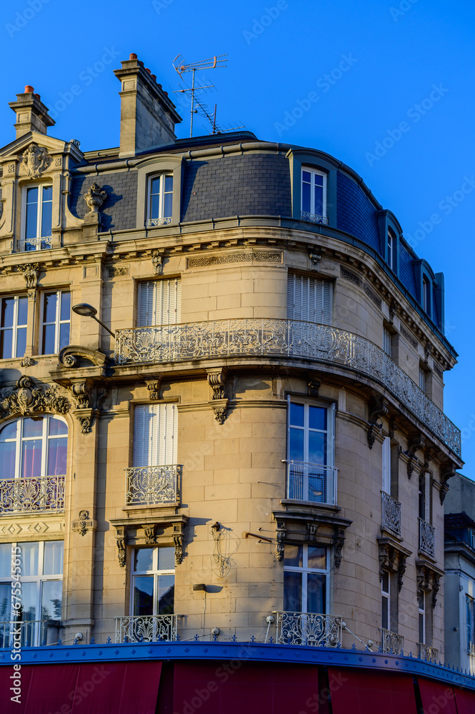 Fototapeta premium Medieval central part of Troyes old city with half-timbered houses and narrow streets, Champagne, France, tourists destination