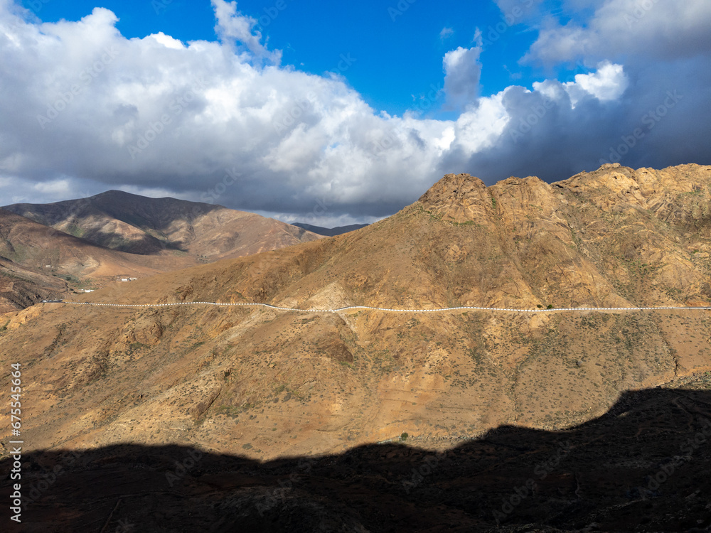 Canarian volcanic landscape and mountains on Fuerteventura island, Canary islands, winter in Spain