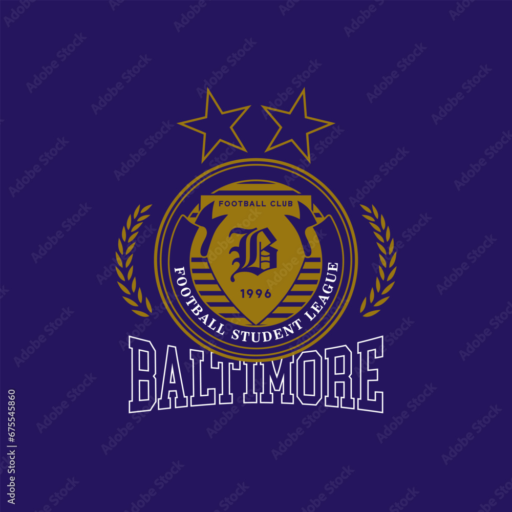 Fototapeta premium Baltimore, Maryland design for t-shirt. Football tee shirt print. Typography graphics for sportswear and apparel. Vector illustration.