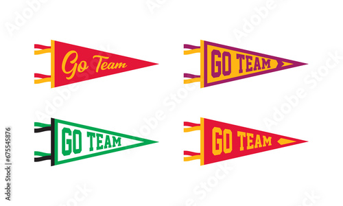 Go Team Pennant Flags Set. Vector Football pendant Icons. University USA Sport flag, isolated