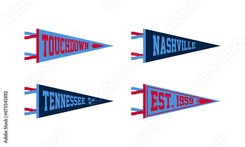 Nashville, Tennessee Football Pennant Flags Set. Vector Football pendant Icons. University USA Sport flag, isolated