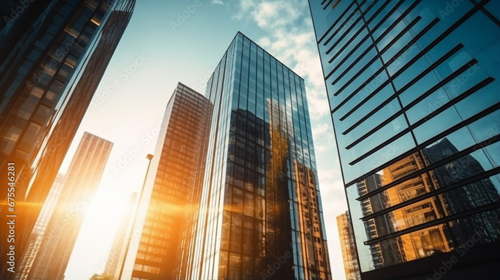 Fototapeta premium modern office building on a clear sky background. retro stylized colorful facade al filter effect