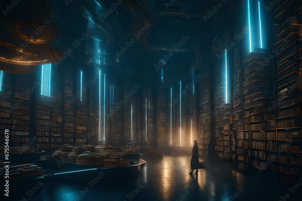 Obraz premium A futuristic world where books are living creatures - AI Generative