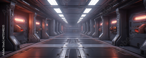 Sci Fi interior. White corridor, tunnel in spaceship or future building.