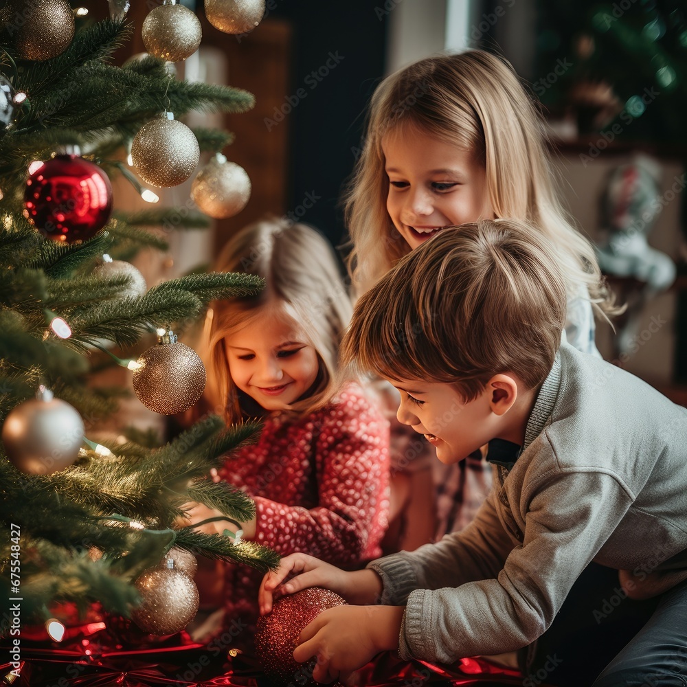 Children at Christmas with presents and Christmas tree Children at Christmas with presents and Christmas tree