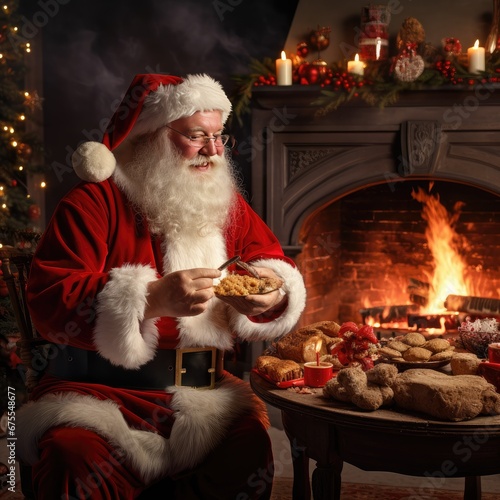 Santa Claus eating Christmas dinner