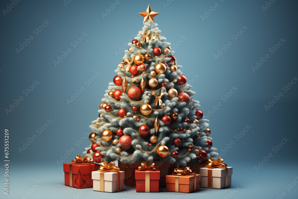 Christmas illustration, fantasy Christmas, X-Mas town, beautiful Christmas tree