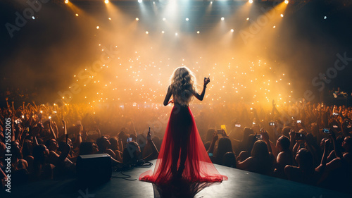 female singer in a nightclub. a woman is singing with a microphone