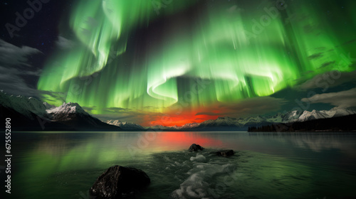 Aurora borealis over lake in winter © Kondor83