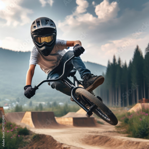 bmx bike rider table top jumping at the track generative ai © clearviewstock