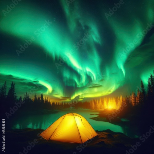 camping at night under the northern lights aurora borealis