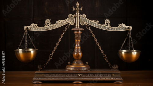 antique golden scales with scales on the table in the old style