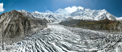 Panorama of white glacier with 