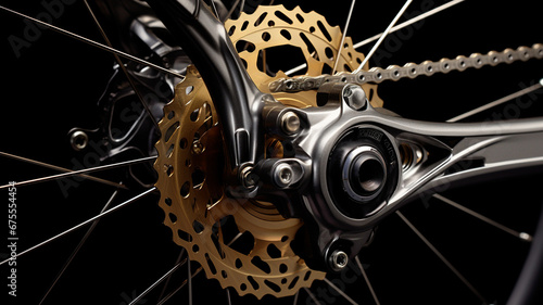 bicycle wheel on dark background, closeup