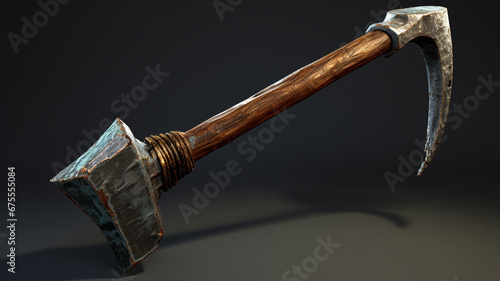 old rusty axe isolated on dark background. 3 d render