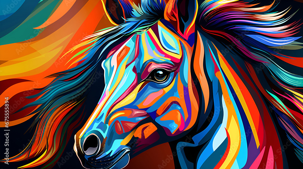Fototapeta Horse head in mosaic style. Bright and colorful animal poster.