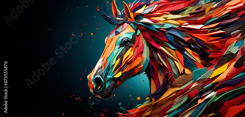 Horse head in mosaic style. Bright and colorful animal poster. © Tanuha
