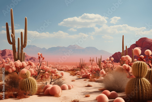 Vibrant Pink Desert Oasis with Majestic Cacti