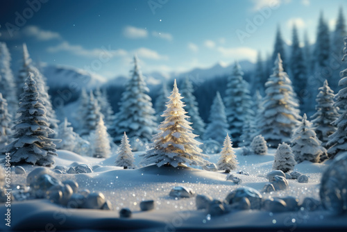 A winter wonderland landscape covered in glistening snow, creating a picturesque Christmas setting. Generative Ai.