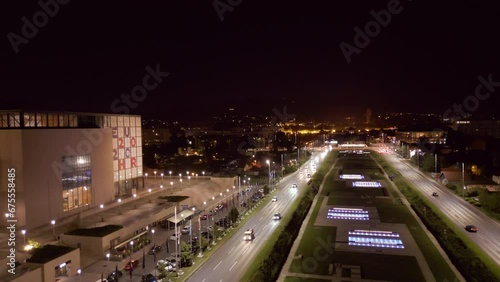 Wallpaper Mural Zagreb, Croatia-September 20h, 2023: Night time aerial view of Vukovarska street traffic and famous Zagreb city landmarks lighting at night Torontodigital.ca