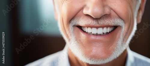 Generative AI, senior man mouth or teeth smiling, hygiene or dental cleaning cosmetic service..