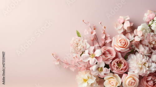Valentine Day Heart Floral Pastel Background with Rose Pink Flowers - Perfect for Romance Occasions in Spring or Summer. Create Beautiful Banners with Copy Space for Expressing Love and Affection © SueFox