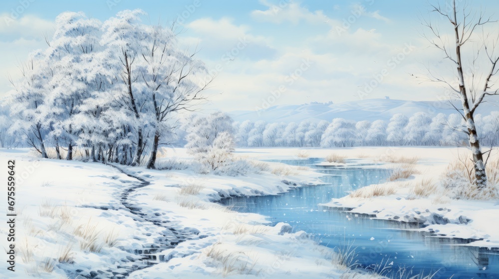 watercolor wonderful winter landscape watercolor wonderful winter landscape