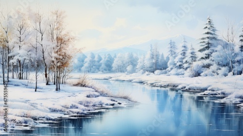 watercolor wonderful winter landscape © a4mbs