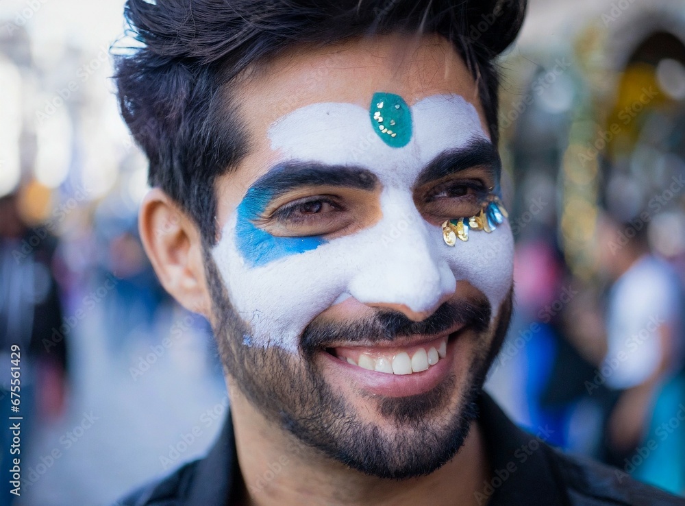 Caucasian man enjoys Carnival celebration Caucasian man enjoys Carnival celebration