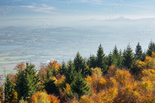 View to Bohemia over the mountain range of the Ore Mountains in Czech Republic in autumn