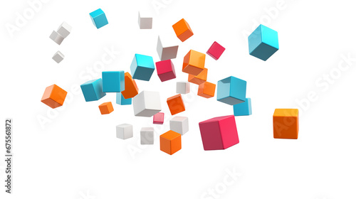 Colorful 3d render falling cubes, isolated on white background. Generative AI