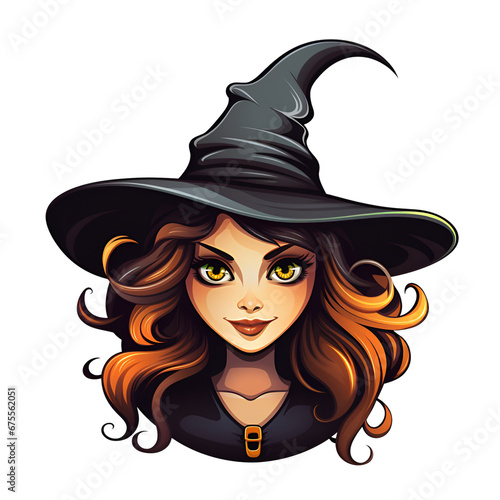 Cartoon Style Witch Halloween Witch Pretty Witch Beautiful Witch No Background Perfect for Print on Demand Merchandise